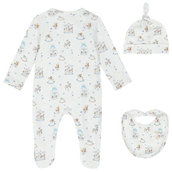 Baby Boys White & Blue Carousel Babygrow Set